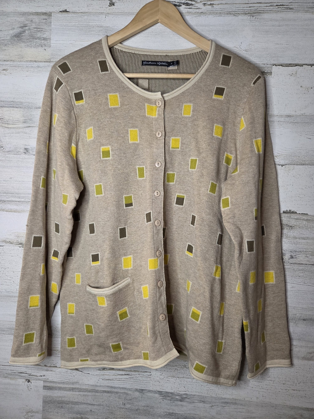 Gudrun Sjoden Geometric Button Down Sweater 100% Organic Cotton cardigan Large